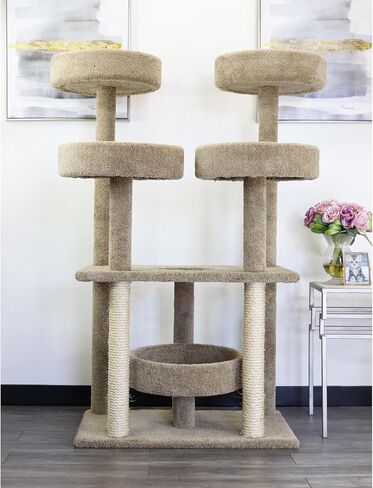 Southwestern Sanctuary Multi-Level Cat Cat Climbing Tower Cat Tree, Solid Wood and Carpet Construction, Modern Cat Tree with Scratch Post and Sturdy Base Speckled/26 L x 25" W x 49" H in Saudi Arabia
