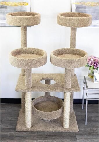 Southwestern Sanctuary Multi-Level Cat Cat Climbing Tower Cat Tree, Solid Wood and Carpet Construction, Modern Cat Tree with Scratch Post and Sturdy Base Speckled/26 L x 25" W x 49" H in Saudi Arabia