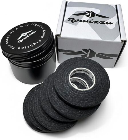 Premium Finger Tape – Includes Metal Storage Case & Gift Packaging – 6 Rolls 8m x 8mm 100% Cotton Strong Adhesive Finger Tape Sweatproof & Non-Slip for BJJ, Climbing, Crossfit & Sports (Black) in Saudi Arabia