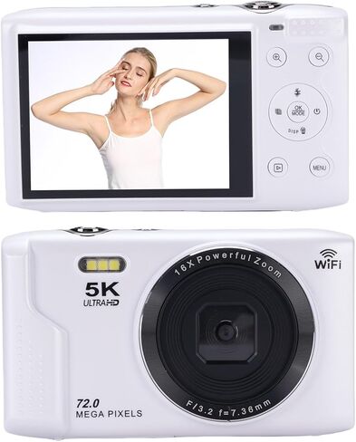 كاميرا Yoidesu الرقمية 5K بدقة 72 ميجابكسل مع تكبير بصري 16X، وكاميرا سفر بتركيز تلقائي AF، وكاميرا WiFi 2.8 LCD Retro UHD للتصوير الفوتوغرافي والفيديو والبث المباشر (أسود) in Kuwait