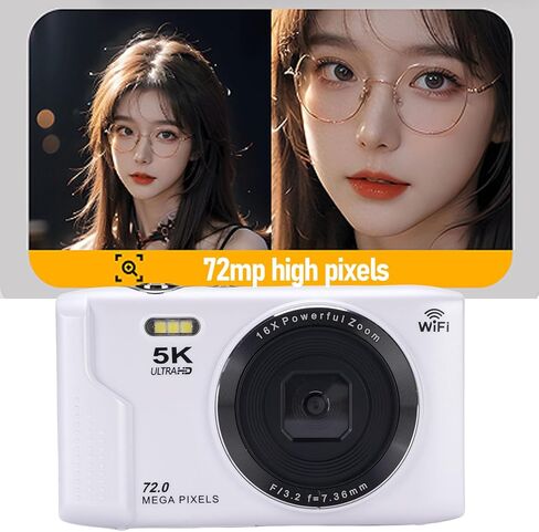 كاميرا Yoidesu الرقمية 5K بدقة 72 ميجابكسل مع تكبير بصري 16X، وكاميرا سفر بتركيز تلقائي AF، وكاميرا WiFi 2.8 LCD Retro UHD للتصوير الفوتوغرافي والفيديو والبث المباشر (أسود) in Kuwait