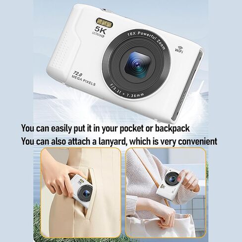 كاميرا Yoidesu الرقمية 5K بدقة 72 ميجابكسل مع تكبير بصري 16X، وكاميرا سفر بتركيز تلقائي AF، وكاميرا WiFi 2.8 LCD Retro UHD للتصوير الفوتوغرافي والفيديو والبث المباشر (أسود) in Kuwait