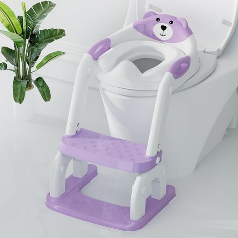 Potty Training Seat with Step Stool, Toddler Potty Training Toilet Seat with Non-Slip Steps Splash Guard Safety Handles and Waterproof Cushion, 2 In 1 Toddler Potty Seat for Toddlers Kids Boys Girls in Kuwait