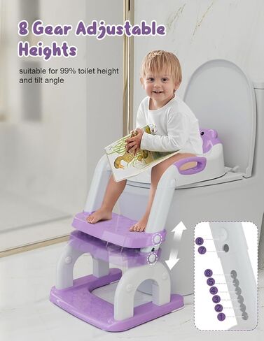 Potty Training Seat with Step Stool, Toddler Potty Training Toilet Seat with Non-Slip Steps Splash Guard Safety Handles and Waterproof Cushion, 2 In 1 Toddler Potty Seat for Toddlers Kids Boys Girls in Kuwait