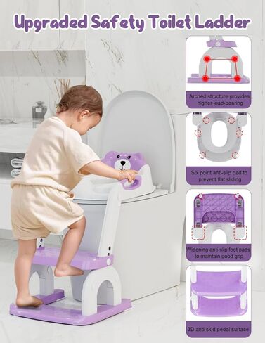 Potty Training Seat with Step Stool, Toddler Potty Training Toilet Seat with Non-Slip Steps Splash Guard Safety Handles and Waterproof Cushion, 2 In 1 Toddler Potty Seat for Toddlers Kids Boys Girls in Kuwait