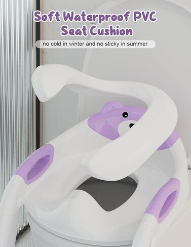 Potty Training Seat with Step Stool, Toddler Potty Training Toilet Seat with Non-Slip Steps Splash Guard Safety Handles and Waterproof Cushion, 2 In 1 Toddler Potty Seat for Toddlers Kids Boys Girls in Kuwait