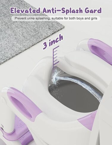 Potty Training Seat with Step Stool, Toddler Potty Training Toilet Seat with Non-Slip Steps Splash Guard Safety Handles and Waterproof Cushion, 2 In 1 Toddler Potty Seat for Toddlers Kids Boys Girls in Kuwait