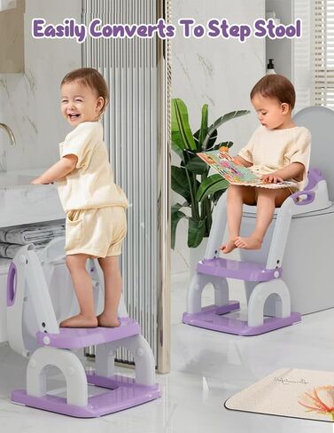 Potty Training Seat with Step Stool, Toddler Potty Training Toilet Seat with Non-Slip Steps Splash Guard Safety Handles and Waterproof Cushion, 2 In 1 Toddler Potty Seat for Toddlers Kids Boys Girls in Kuwait