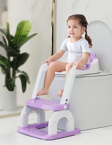 Potty Training Seat with Step Stool, Toddler Potty Training Toilet Seat with Non-Slip Steps Splash Guard Safety Handles and Waterproof Cushion, 2 In 1 Toddler Potty Seat for Toddlers Kids Boys Girls in Kuwait