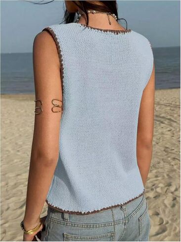 GORGLITTER Women's Button Up Cropped Sweater Vest Vintage Sleeveless Colorful Knit Cardigan Tops in Saudi Arabia