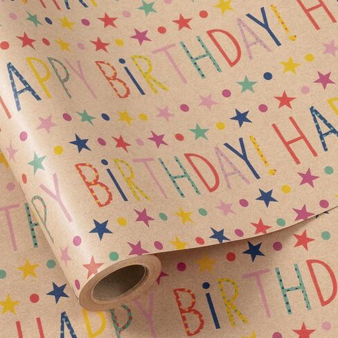 RUSPEPA Birthday Wrapping Paper Roll, Mini Roll, 17 in x 16.4 ft, Gold Foil Floral Wrapping Paper, Balloon and Butterfly Pattern Great Kraft Wrap for Girls, Women, Birthday, Party and Holiday in Saudi Arabia