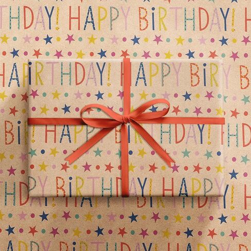 RUSPEPA Birthday Wrapping Paper Roll, Mini Roll, 17 in x 16.4 ft, Gold Foil Floral Wrapping Paper, Balloon and Butterfly Pattern Great Kraft Wrap for Girls, Women, Birthday, Party and Holiday in Saudi Arabia
