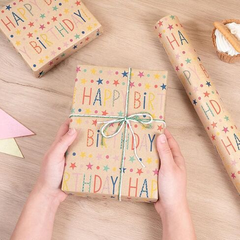 RUSPEPA Birthday Wrapping Paper Roll, Mini Roll, 17 in x 16.4 ft, Gold Foil Floral Wrapping Paper, Balloon and Butterfly Pattern Great Kraft Wrap for Girls, Women, Birthday, Party and Holiday in Saudi Arabia
