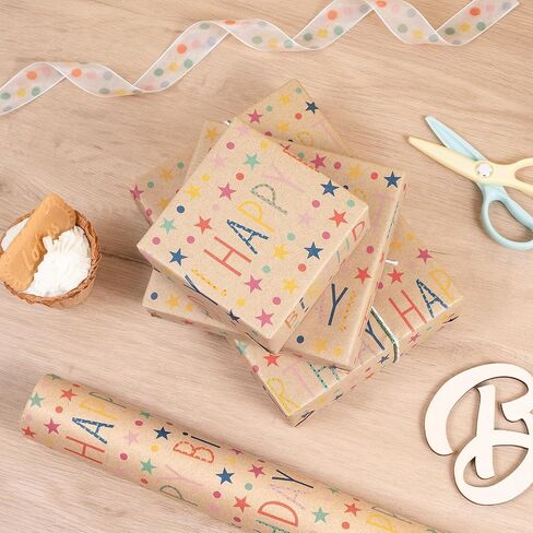RUSPEPA Birthday Wrapping Paper Roll, Mini Roll, 17 in x 16.4 ft, Gold Foil Floral Wrapping Paper, Balloon and Butterfly Pattern Great Kraft Wrap for Girls, Women, Birthday, Party and Holiday in Saudi Arabia
