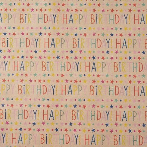 RUSPEPA Birthday Wrapping Paper Roll, Mini Roll, 17 in x 16.4 ft, Gold Foil Floral Wrapping Paper, Balloon and Butterfly Pattern Great Kraft Wrap for Girls, Women, Birthday, Party and Holiday in Saudi Arabia