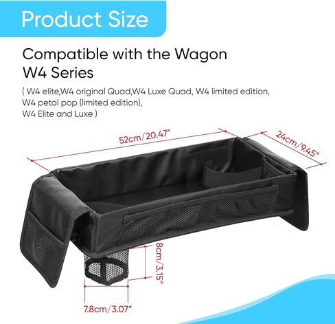 Stroller Snack Tray with Anti-Falling Bottle Holders for Wonderfold Wagon,Waterproof Faux Leather Interior,Easy to Install and Remove( W1,W2) in Saudi Arabia