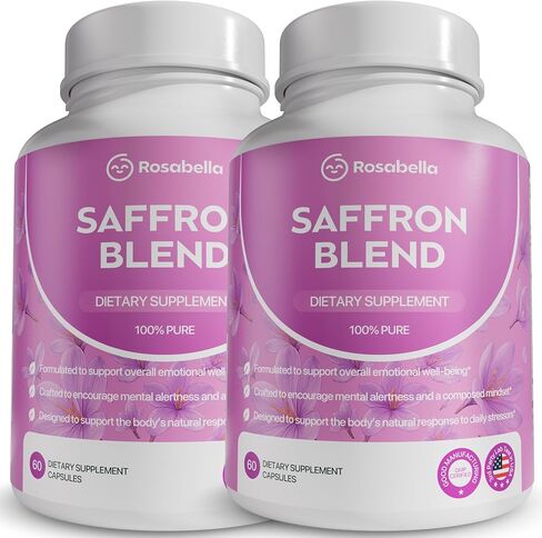 ملحق مزيج Rosabella Saffron للرجال والنساء-الزعفران ، B6 ، كبسولات المستخلصين من المغنيسيوم والمغنيسيوم-يدعم المزاج والتركيز والوضوح-غير المعدلة وراثيا ، خالية من الغلوتين-60 كبسولة-إمدادات 30 يومًا in Kuwait