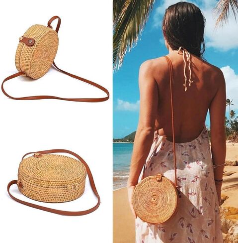 Boho Rattan Crossbody Bag for Women - Adjustable Shoulder Strap & Lightweight Design | Artisan Woven Beach Bag for Travel Essentials, Summer Picnic & Vacation Tote in Saudi Arabia