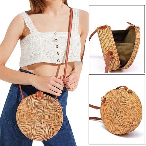 Boho Rattan Crossbody Bag for Women - Adjustable Shoulder Strap & Lightweight Design | Artisan Woven Beach Bag for Travel Essentials, Summer Picnic & Vacation Tote in Saudi Arabia