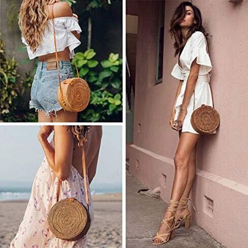 Boho Rattan Crossbody Bag for Women - Adjustable Shoulder Strap & Lightweight Design | Artisan Woven Beach Bag for Travel Essentials, Summer Picnic & Vacation Tote in Saudi Arabia