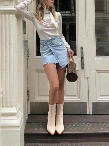 Coutgo Womens هريرة منخفضة الكعب في الكاحل أحذية مدببة إصبع القدم السوستة الجانبية القصيرة أحذية السقوط in Saudi Arabia