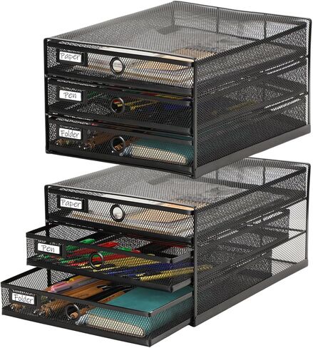 Zhanmai 1 Pack Desk Organizer مع درج إجمالي 3 مستويات ، منظمي شبكة الأسلاك صينية ملفات الورق متعددة الوظائف ، ملف لاستلوازات المكاتب المنزلية خطاب تخزين A4 ملحقات مكتب الورق (أسود) in Saudi Arabia