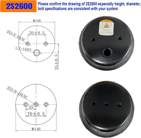 Elifencenter 1/2 "NPT Port Heavy Duty 2500 LBS تعليق أكياس هواء مزدوجة للشاحنات ، القطر 6" ، تمتد 8.35 "، مغلق 2.75" （ثقوب واحدة متزايدة في القاع） in Saudi Arabia