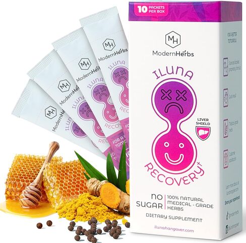 ILUNA Recovery Fast-Acting Herbal Hangover Relief – Premium Milk Thistle with Detox Herbs & Natural Pebbles – Liver Support & Inflammation Balance – Max Strength (10 Pk) in Saudi Arabia