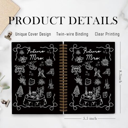 QLMX Wedding Spiral Notebook, Wedding Engagement Journal Notebook, Coquette Future Mrs Notebooks, Blue Engagement Bride Office Supplies Gifts for Women, 5.5x8.3 Inch in Saudi Arabia