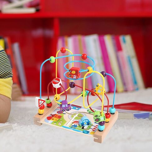 Wooden Bead Maze Toys Wooden Colorful Roller Coaster Math Early Shape, Developmental for New Year Gift for Kids Boy Girl Gift, sea in Kuwait