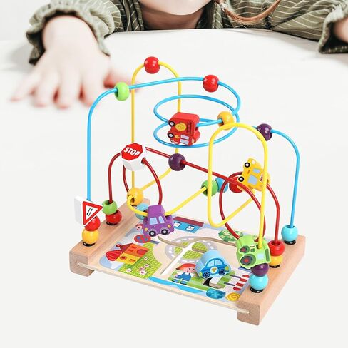 Wooden Bead Maze Toys Wooden Colorful Roller Coaster Math Early Shape, Developmental for New Year Gift for Kids Boy Girl Gift, sea in Kuwait