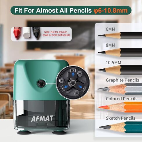 Afmat Electric Pencil Sharpener Highted ، Auto Stop Classroom Sharpeners for 6-11mm No.2/Colored Pencils ، Shortable Pencil Sharpener لأقلام رصاص كبيرة ، نقطة حادة ، حفظ أقلام الرصاص ، الأسود in Kuwait