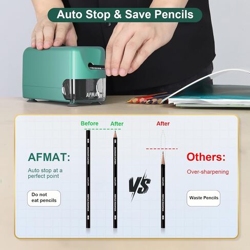 Afmat Electric Pencil Sharpener Highted ، Auto Stop Classroom Sharpeners for 6-11mm No.2/Colored Pencils ، Shortable Pencil Sharpener لأقلام رصاص كبيرة ، نقطة حادة ، حفظ أقلام الرصاص ، الأسود in Kuwait