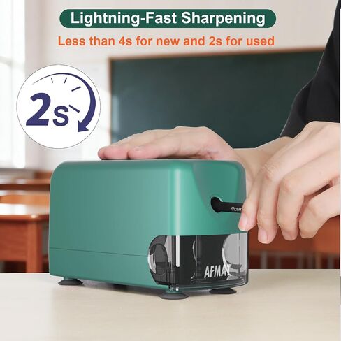 Afmat Electric Pencil Sharpener Highted ، Auto Stop Classroom Sharpeners for 6-11mm No.2/Colored Pencils ، Shortable Pencil Sharpener لأقلام رصاص كبيرة ، نقطة حادة ، حفظ أقلام الرصاص ، الأسود in Kuwait