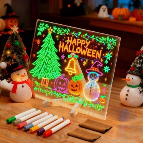 LED Note Board مع الألوان ، تضيء لوحة الرسائل الأكريليك ، لوحة محو أكريليك الجاف مع الضوء ، لوحة الرسم الخفيفة للأطفال والبالغين ، للمكتب المنزلي والمدرسة (11.8 * 7.9in) in Saudi Arabia