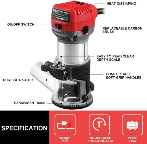 جهاز توجيه خشب ، 800W أدوات جهاز التوجيه المدمج للأعمال الخشبية ، 31000 دورة في الدقيقة يدوية جهاز التوجيه مع 15 PCS 1/4 بوصة أجهزة التوجيه ، دليل الحافة ، دليل الأسطوانة ، غطاء محرك السيارة الغبار in Kuwait