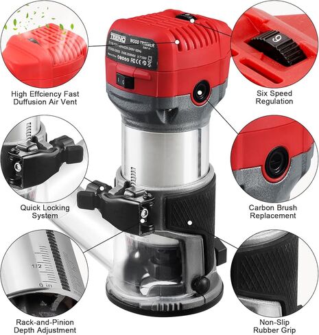 جهاز توجيه خشب ، 800W أدوات جهاز التوجيه المدمج للأعمال الخشبية ، 31000 دورة في الدقيقة يدوية جهاز التوجيه مع 15 PCS 1/4 بوصة أجهزة التوجيه ، دليل الحافة ، دليل الأسطوانة ، غطاء محرك السيارة الغبار in Kuwait