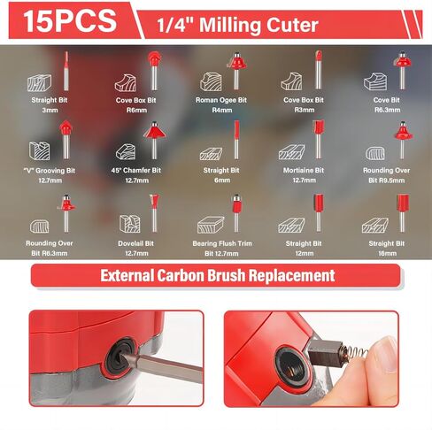 جهاز توجيه خشب ، 800W أدوات جهاز التوجيه المدمج للأعمال الخشبية ، 31000 دورة في الدقيقة يدوية جهاز التوجيه مع 15 PCS 1/4 بوصة أجهزة التوجيه ، دليل الحافة ، دليل الأسطوانة ، غطاء محرك السيارة الغبار in Kuwait