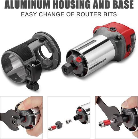 جهاز توجيه خشب ، 800W أدوات جهاز التوجيه المدمج للأعمال الخشبية ، 31000 دورة في الدقيقة يدوية جهاز التوجيه مع 15 PCS 1/4 بوصة أجهزة التوجيه ، دليل الحافة ، دليل الأسطوانة ، غطاء محرك السيارة الغبار in Kuwait