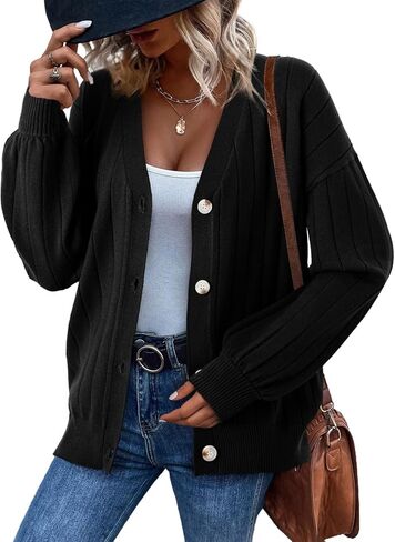 Dokotoo Womens Cardigan Sweaters 2025 Fall Casual Button Down Cuffed Long Sleeve Ribbed Knit Sweater Tops in Kuwait