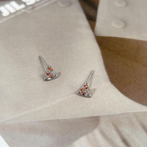 Dainty Pizza Small Stud Earrings for Women 18k Gold Plated Sparkly Red Cubic Zirconia Funny Cute Food Triangle Cheese Lovely Tiny Mini Cartilage Earring Valentine's Day Birthday Jewelry Gifts Daughter BFF in Saudi Arabia
