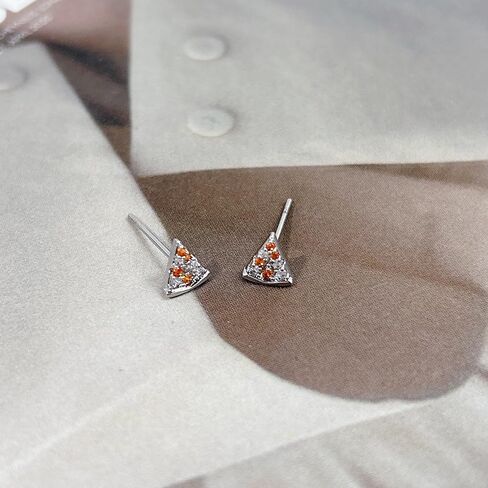 Dainty Pizza Small Stud Earrings for Women 18k Gold Plated Sparkly Red Cubic Zirconia Funny Cute Food Triangle Cheese Lovely Tiny Mini Cartilage Earring Valentine's Day Birthday Jewelry Gifts Daughter BFF in Saudi Arabia