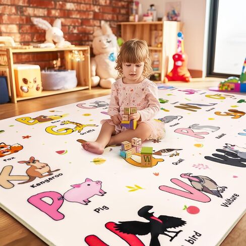 Kids Rugs for Playroom, 3x4 Feet Educational Rug for Learn The ABC Alphabet, Soft Machine Washable Non-Slip Cute Dinosaur Carpet for Classroom Toddler Nursery Kids Room Decor Mat, Beige in Saudi Arabia