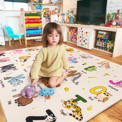 Kids Rugs for Playroom, 3x4 Feet Educational Rug for Learn The ABC Alphabet, Soft Machine Washable Non-Slip Cute Dinosaur Carpet for Classroom Toddler Nursery Kids Room Decor Mat, Beige in Saudi Arabia