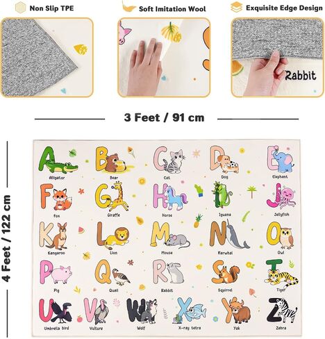 Kids Rugs for Playroom, 3x4 Feet Educational Rug for Learn The ABC Alphabet, Soft Machine Washable Non-Slip Cute Dinosaur Carpet for Classroom Toddler Nursery Kids Room Decor Mat, Beige in Saudi Arabia