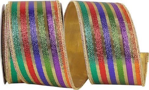 Reliant Ribbon Lame Jewel Stripe Wired Edge Ribbon, 4 Inch X 10 Yards, Multi in Saudi Arabia