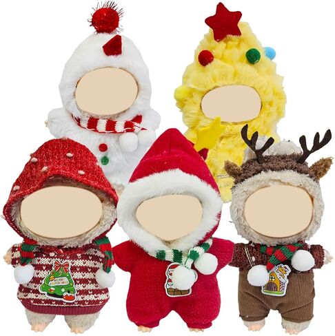 17cm Doll Clothes 5 Sets, Hat & Overalls Dress Up Outfit Compatible for Labubu 17cm 15cm Accessories, No Doll Included in Kuwait