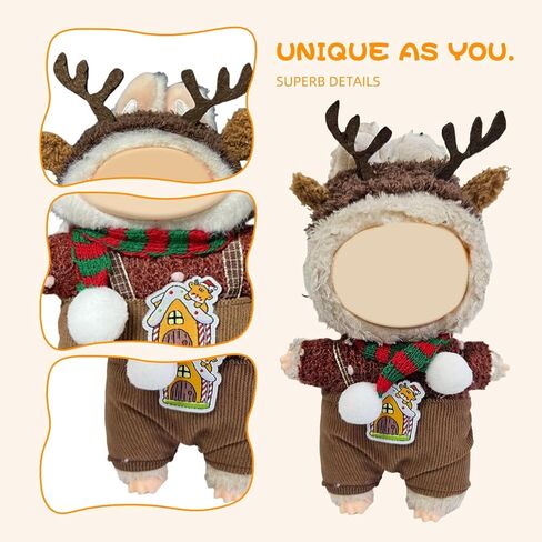 17cm Doll Clothes 5 Sets, Hat & Overalls Dress Up Outfit Compatible for Labubu 17cm 15cm Accessories, No Doll Included in Kuwait