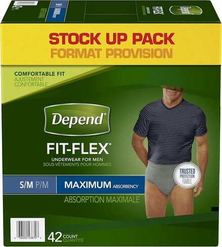 Depend FIT-FLEX Incontinence Underwear for Men, Maximum Absorbency, Disposable, Large, Grey, 52 Count (2 Packs of 26) (Packaging May Vary) in Saudi Arabia