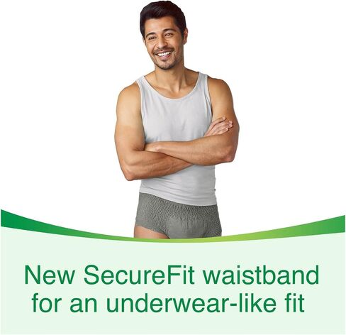 Depend FIT-FLEX Incontinence Underwear for Men, Maximum Absorbency, Disposable, Large, Grey, 52 Count (2 Packs of 26) (Packaging May Vary) in Saudi Arabia